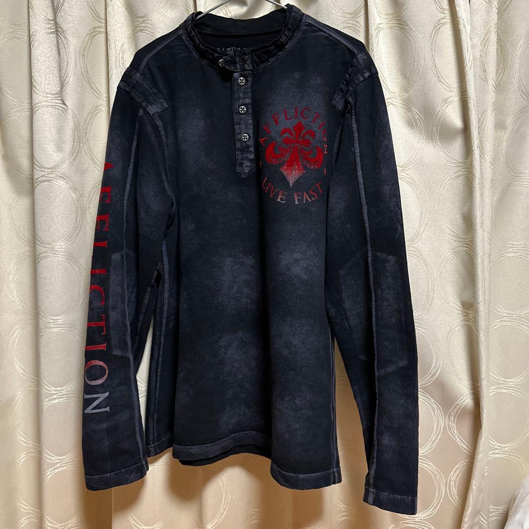ク*コ様 AFFLICTION 長袖シャツ ブラック レッド　ロンT 長袖