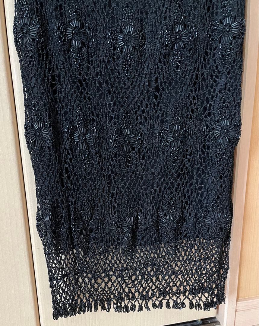 【未使用】モルガン 贅沢ビーズ刺繍 クロシェ編みスカート ブラックフォーマル