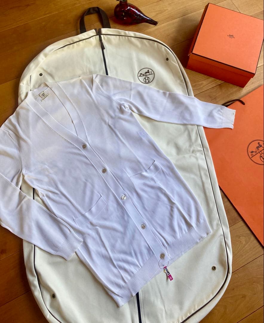 HERMÈS ロングカーディガン シェルボタン ビスコース正規品 クリーニング済
