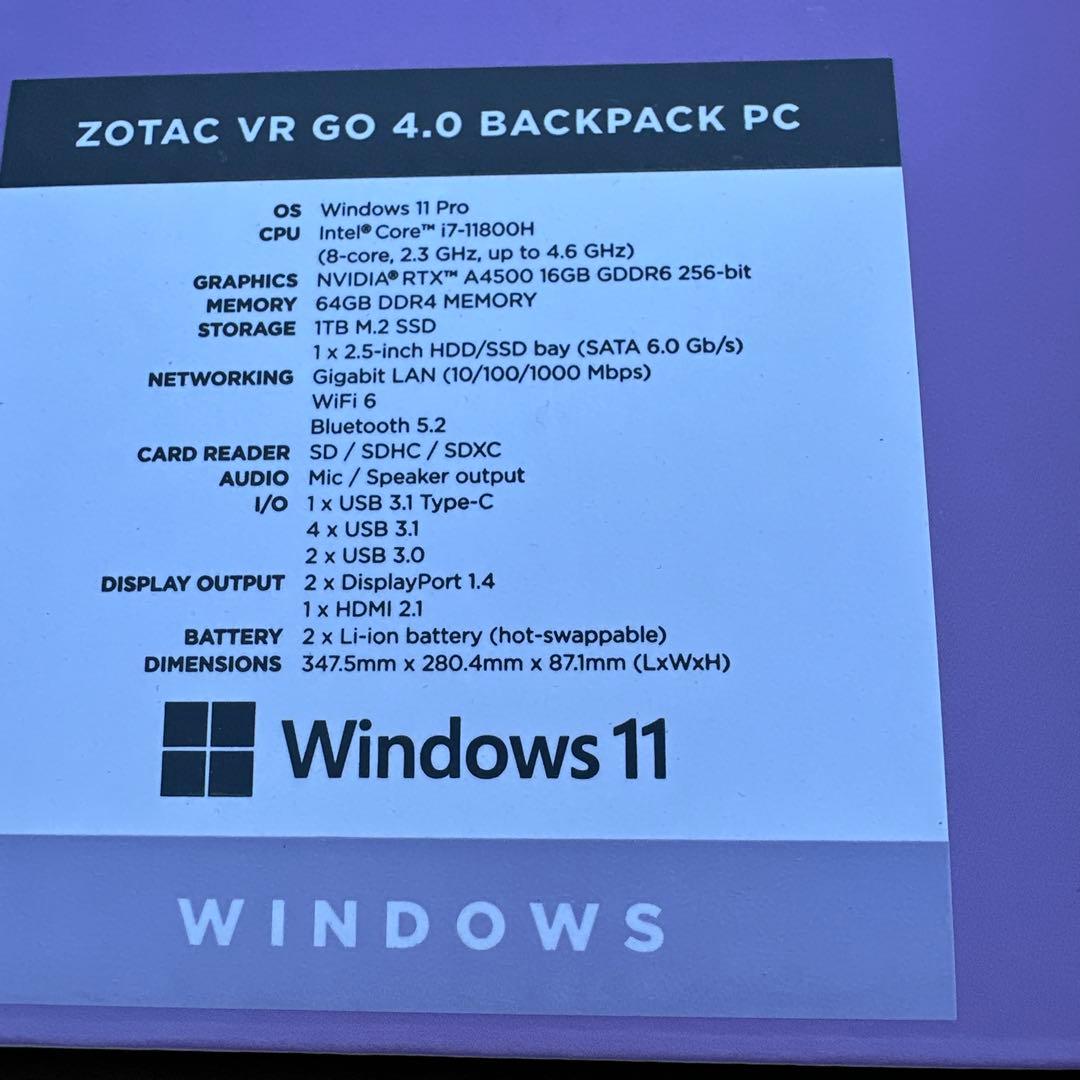 新品未使用　ZOTAC VR GO 4.0 A4500