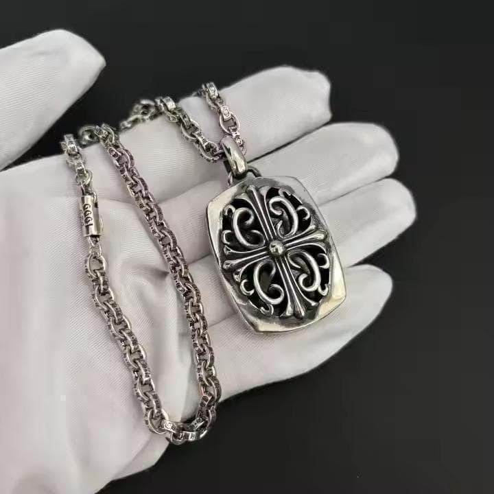 ★シルバー925　キーパーペンダントフレアクロス ペーパーチェーンネックレス