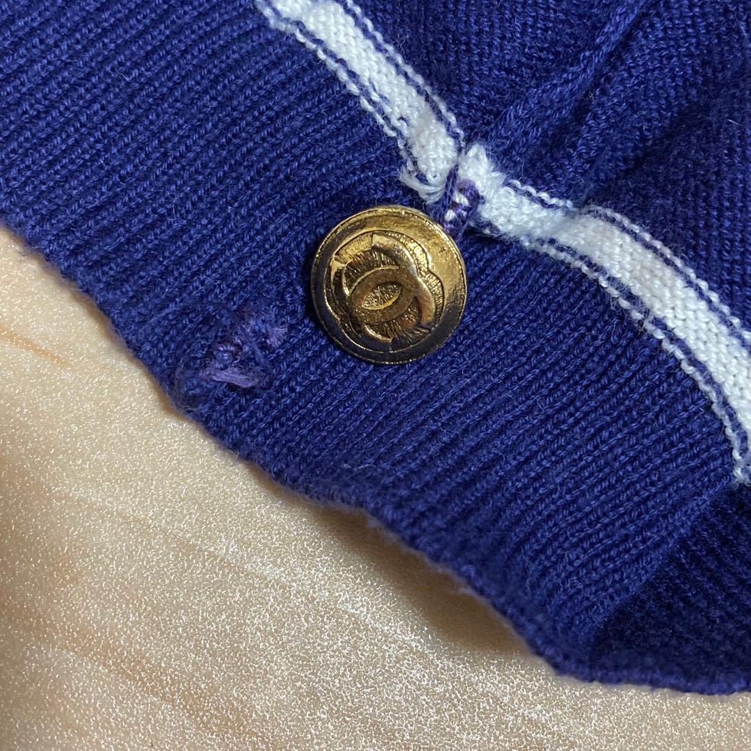 美品！シャネル ココマーク金ボタン&刺繍 コットン ニット カットソー ボーダー