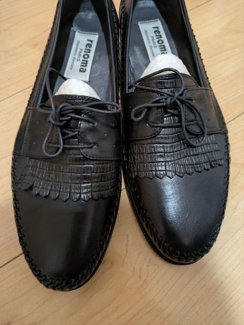 renoma 黒 レザーモカシンシューズ