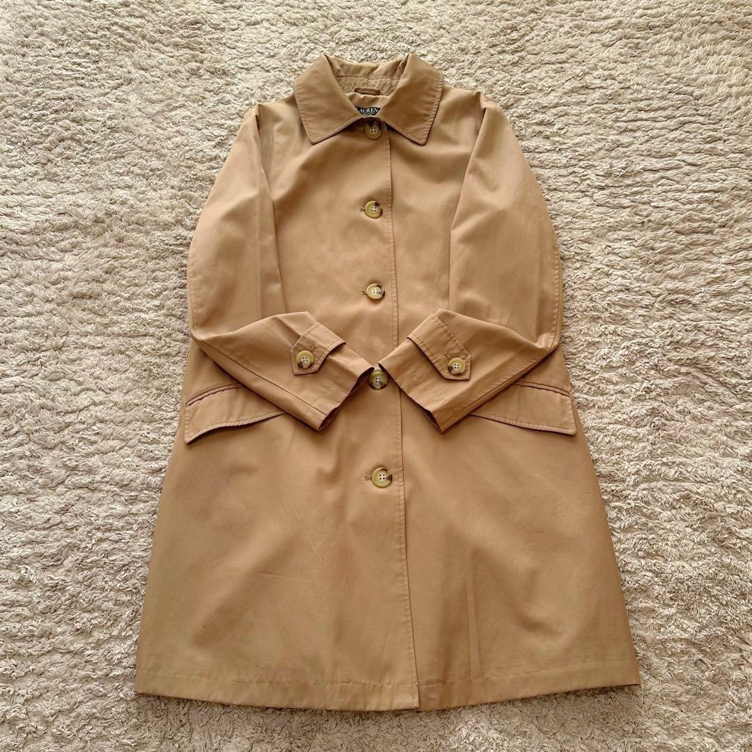 ラルフローレン：美品【コットンポリ／チェーン柄】セミロング•ステンカラーコート