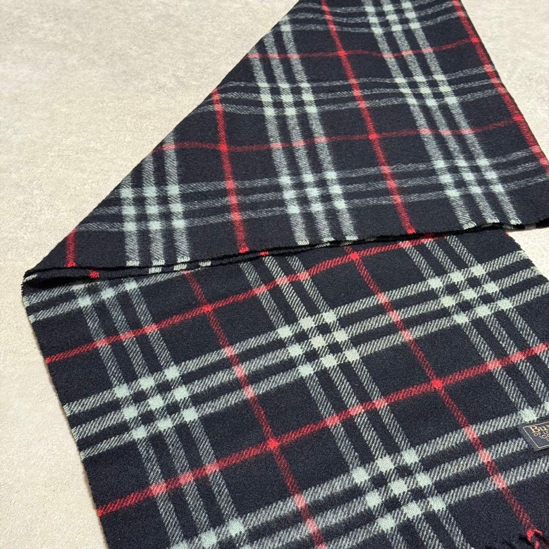 バーバリー Burberrys 100%カシミヤ チェックマフラー　ネイビー