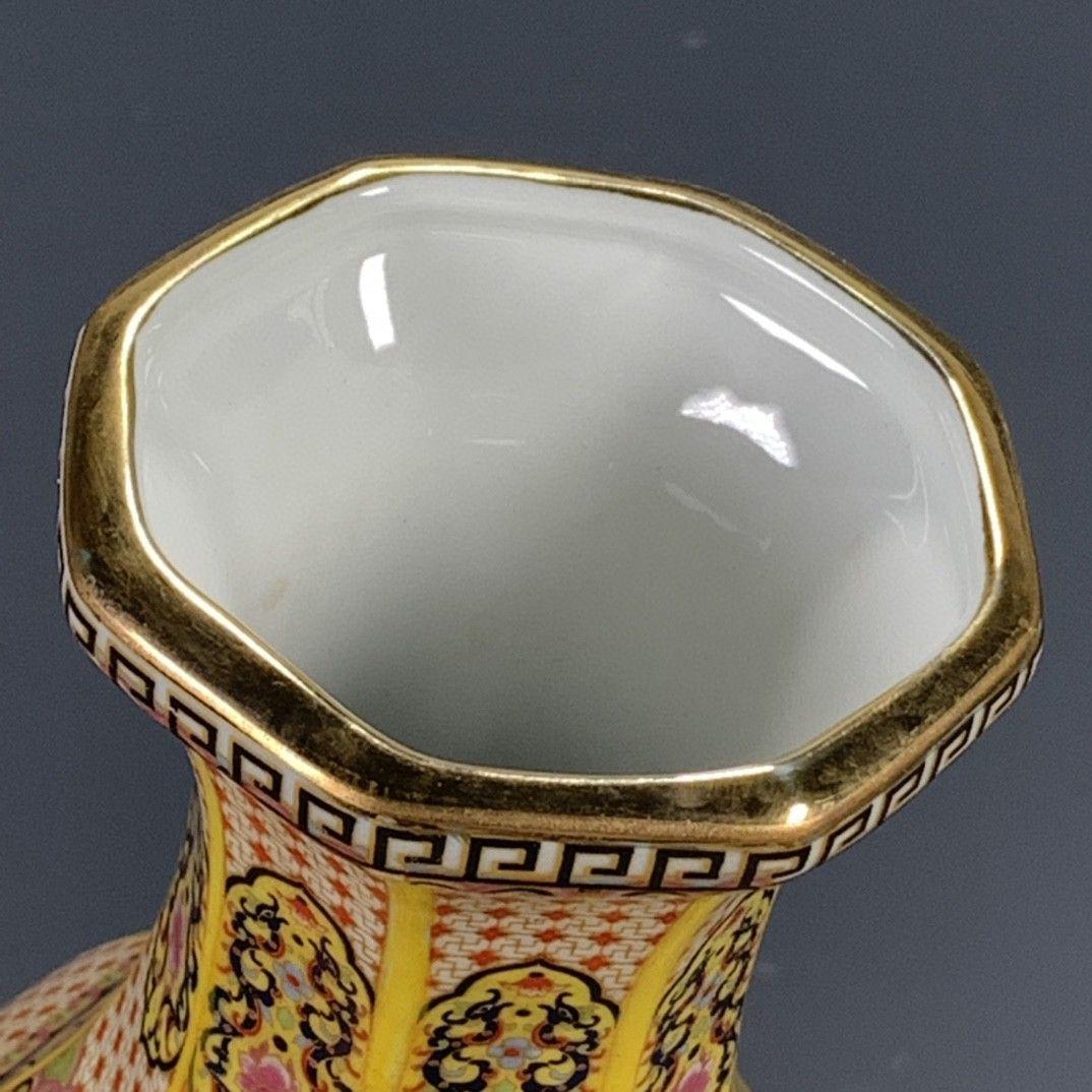 粉彩蒔花鳥六稜花瓶 工芸品 美術品 置物