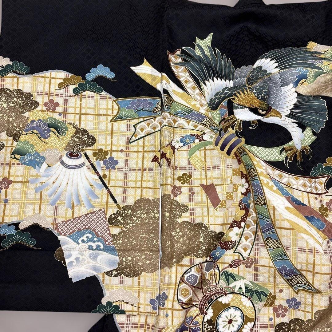 22⭐︎新品正絹産着（祝着）京友禅伝統工芸染、刺繍入、金彩、特選大鷹と熨斗文