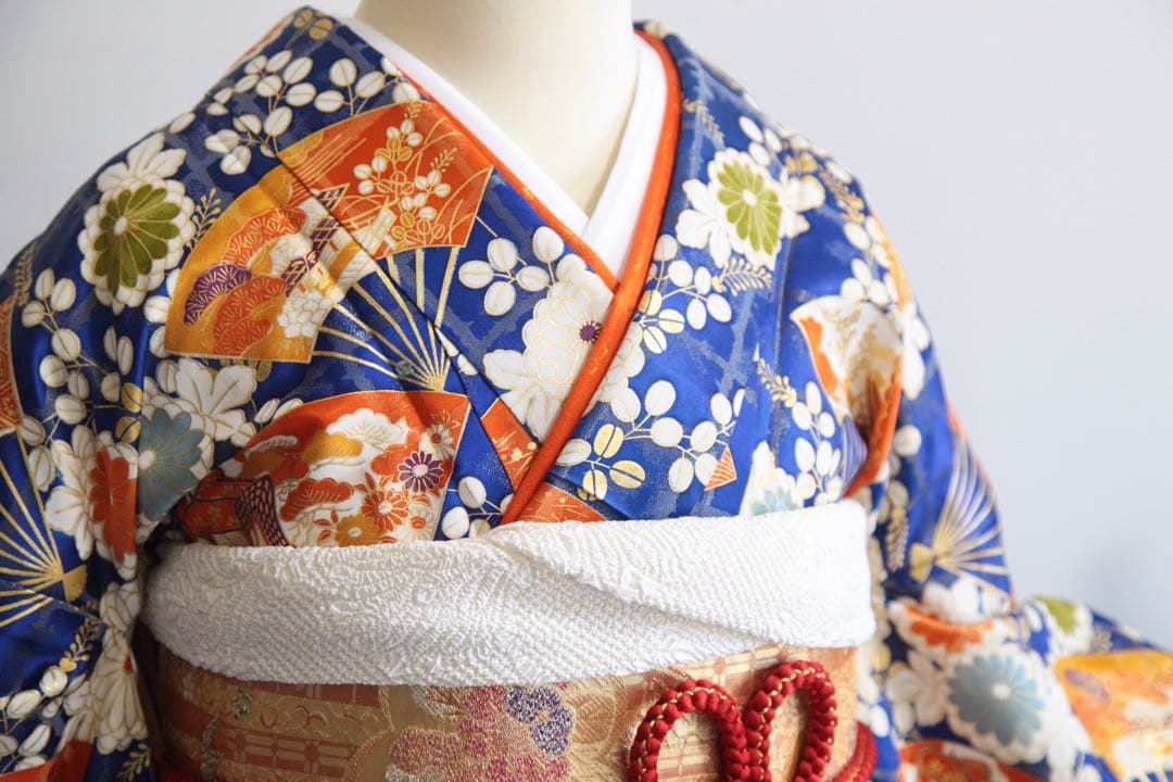 振袖フルセット 青 白 駒刺繍 金彩 正絹 成人式 前撮り