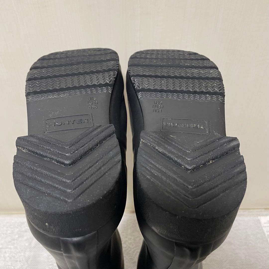 【美品】HUNTER レインブーツロングタイプ EU39 黒 BK ブラック