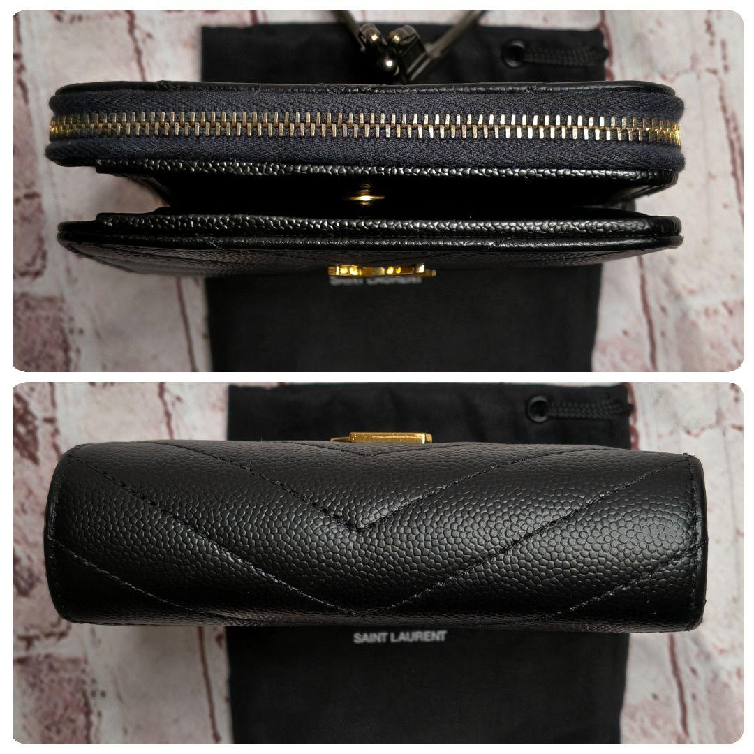 【現行／美品】サンローラン 折り財布 カサンドラ キルティングレザーYSL／黒B