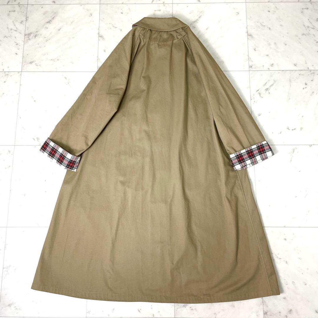 専用【美品】ミズイロインド ステンカラーコート チェック Aライン F ベージュ