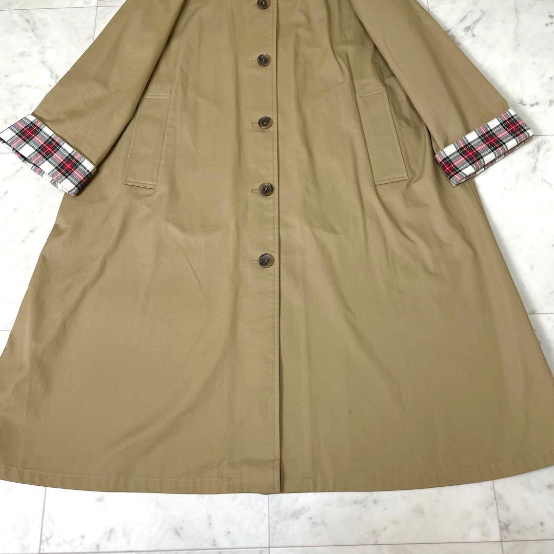 専用【美品】ミズイロインド ステンカラーコート チェック Aライン F ベージュ