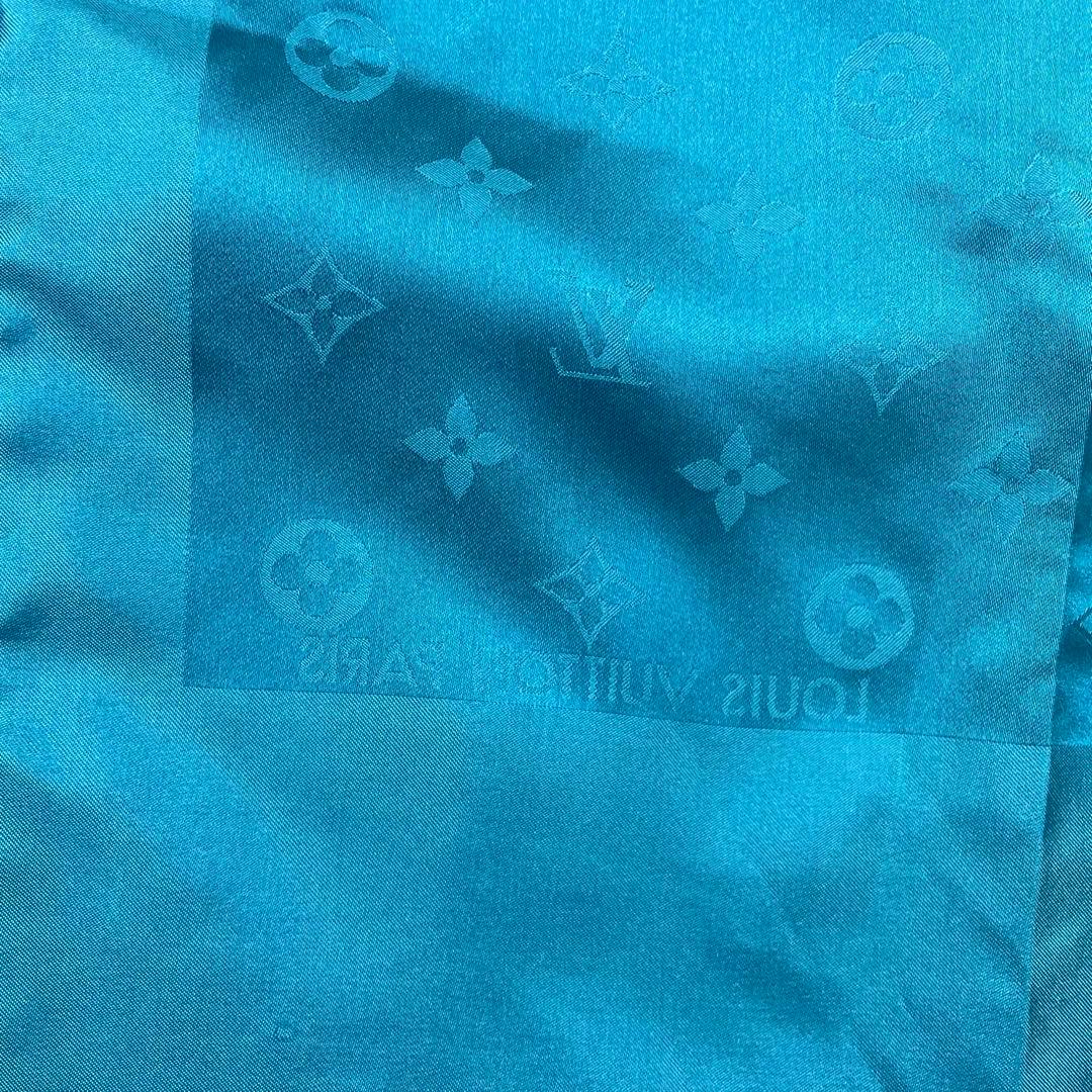 美品　Louis Vuitton スカーフ　ターコイズ シルク ストール ロゴ入