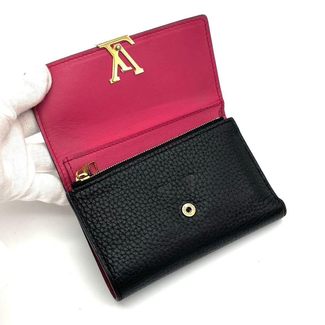 【美品】ルイヴィトン ポルトフォイユ カプシーヌ コンパクト 三つ折り財布 黒