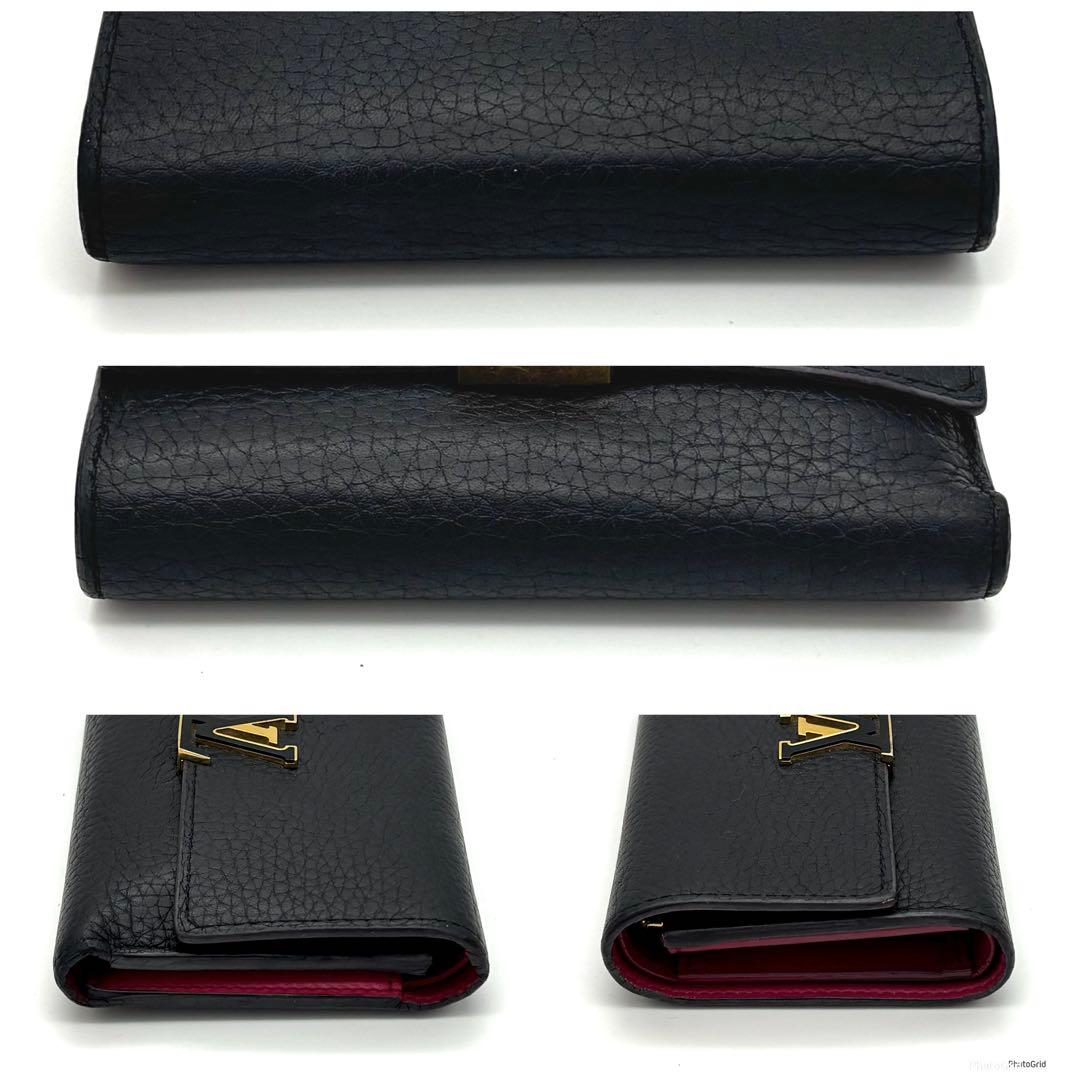 【美品】ルイヴィトン ポルトフォイユ カプシーヌ コンパクト 三つ折り財布 黒