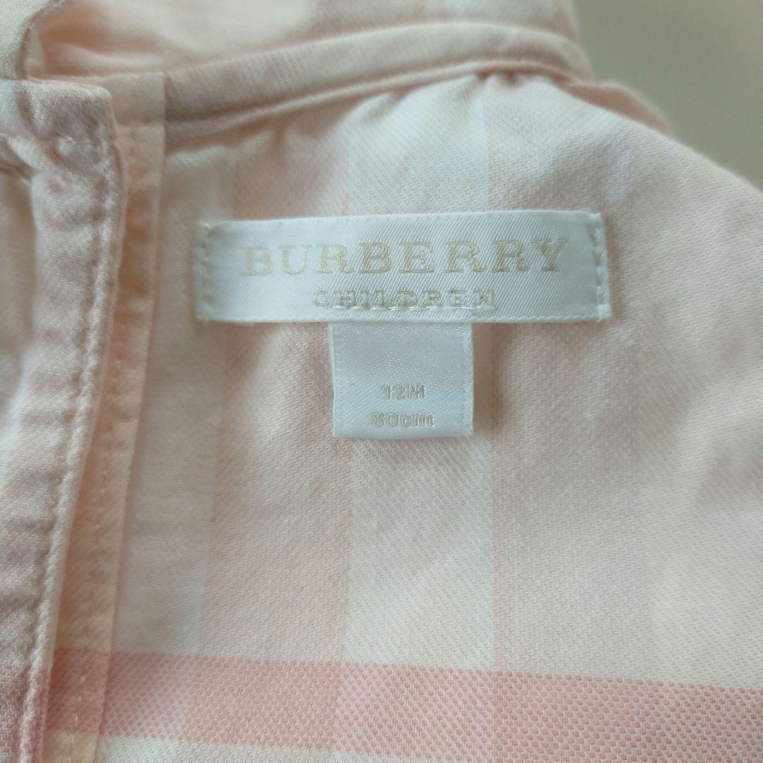 美品★12M 80cm BURBERRYバーバリー ピンクチェック長袖ワンピース
