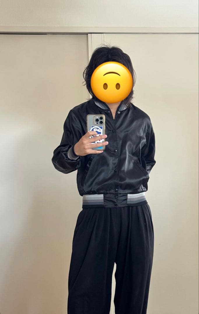 80s black nylon satin jacket サテン USA製