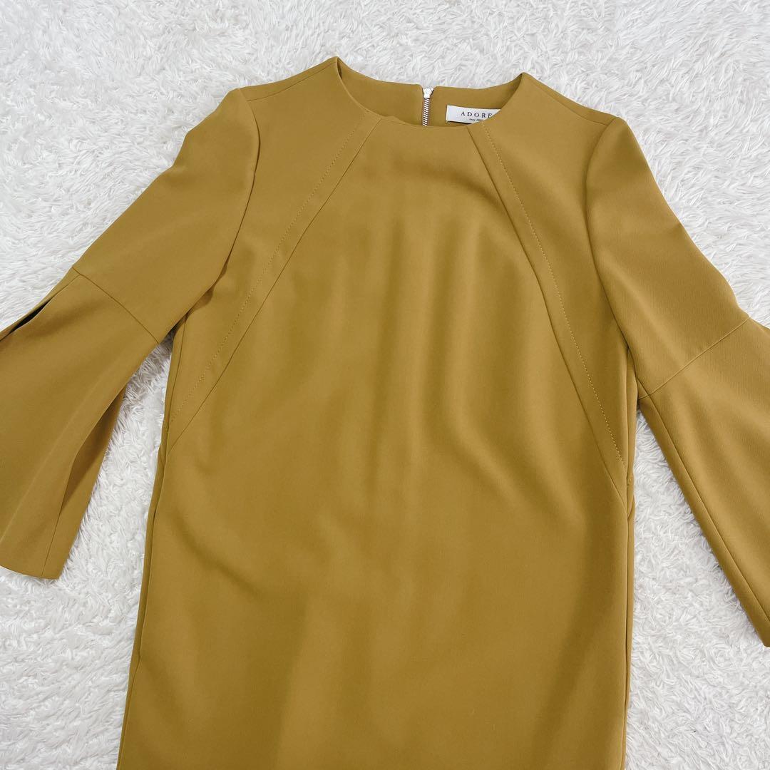ほぼ未使用✨ADORE 膝丈ワンピース　ラッフルスリーブ　マスタード 36