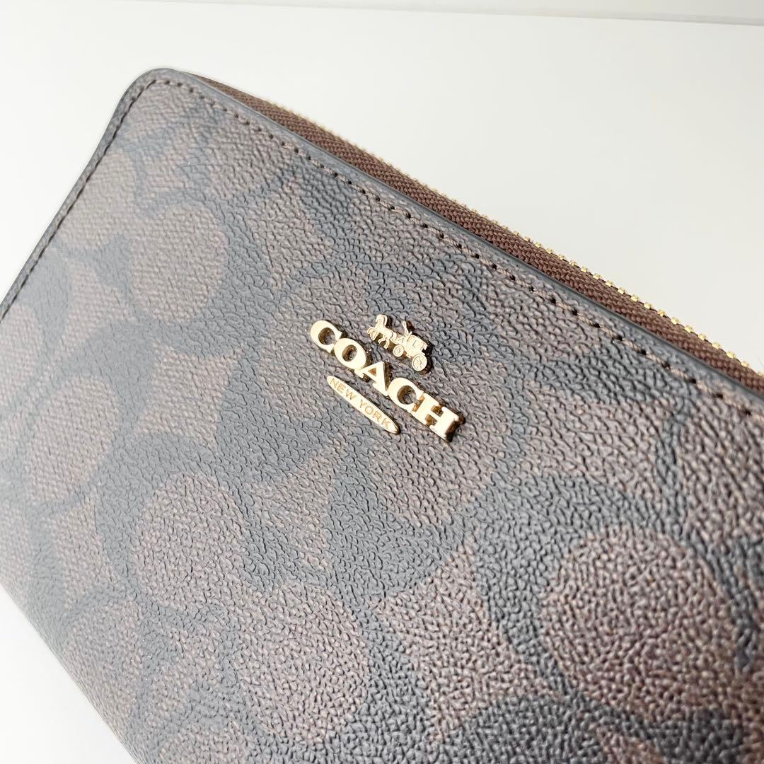 コーチ COACH 折り財布 シグネチャー ミディアム ジップウォレット 茶