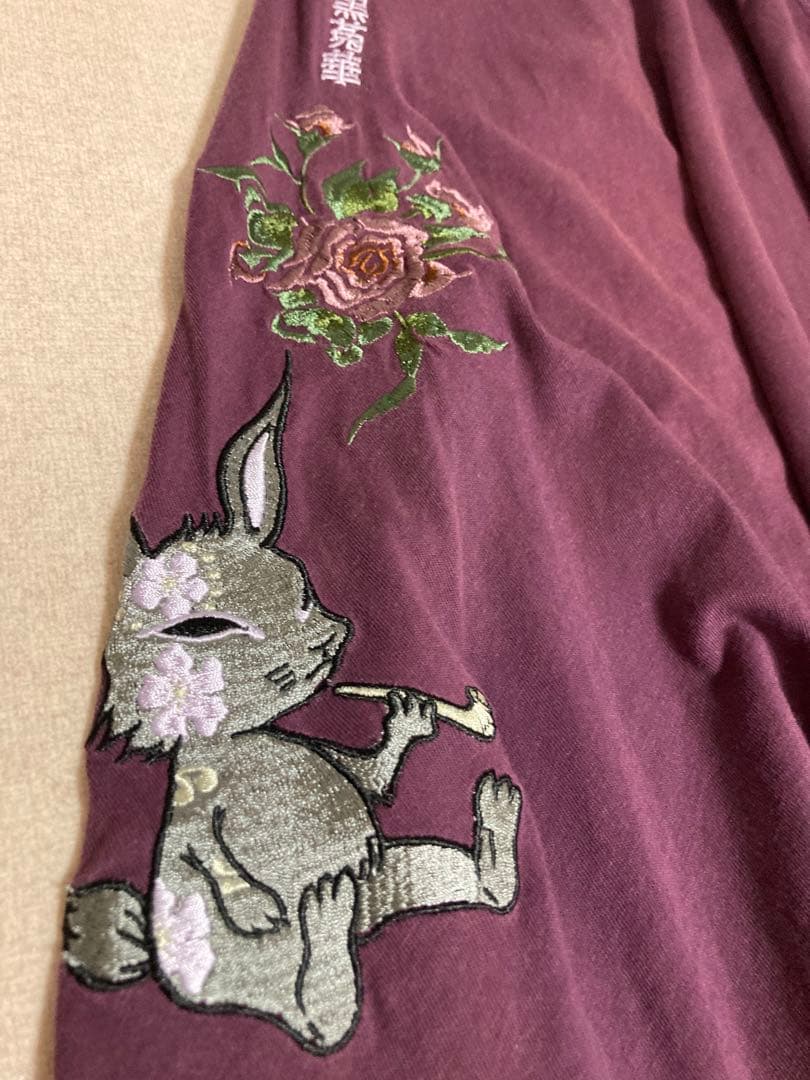 Kurotoka 黒兎華 刺繍 「紅ノ華」 サルエルパンツ ウサギ 桜 和柄