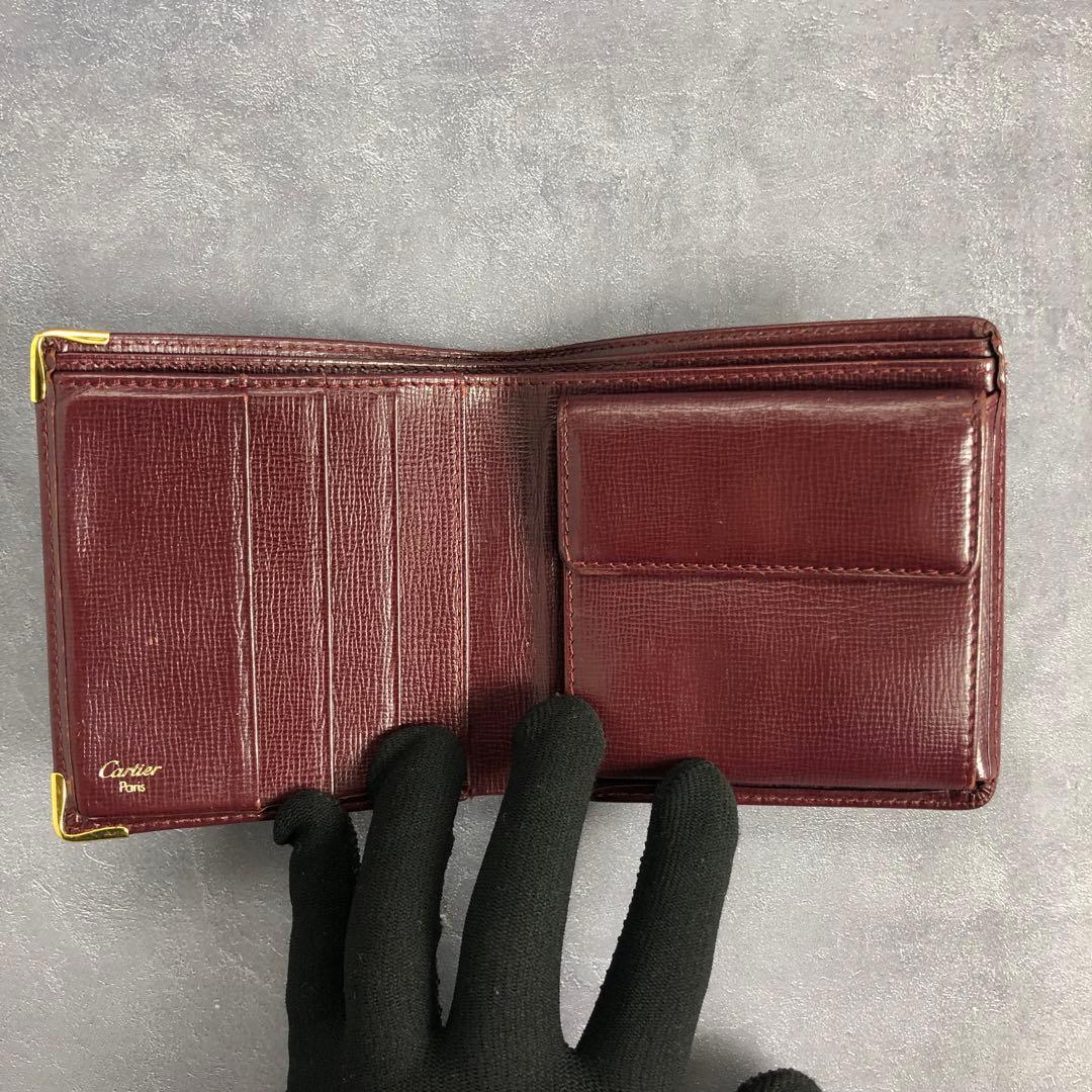 ✨️完備品✨️ カルティエ マストライン 二つ折り財布 グレインレザー ボルドー 赤