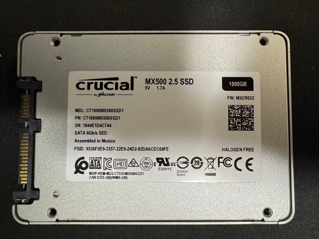 【ジャンク】crucial MX500 1000GB(1TB) SSD