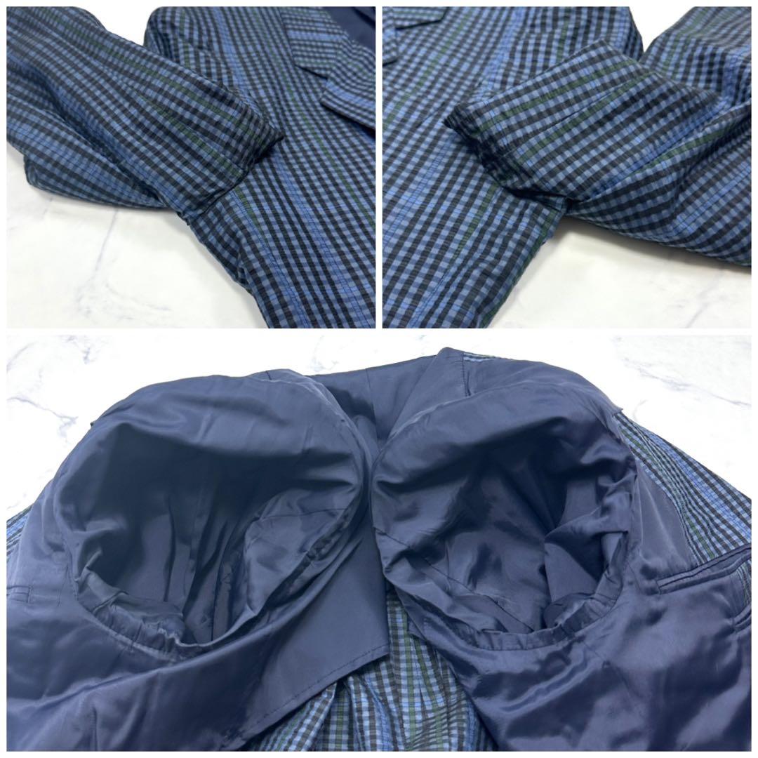 美品【LANVIN】シルク100％ シアサッカー テーラード チェック