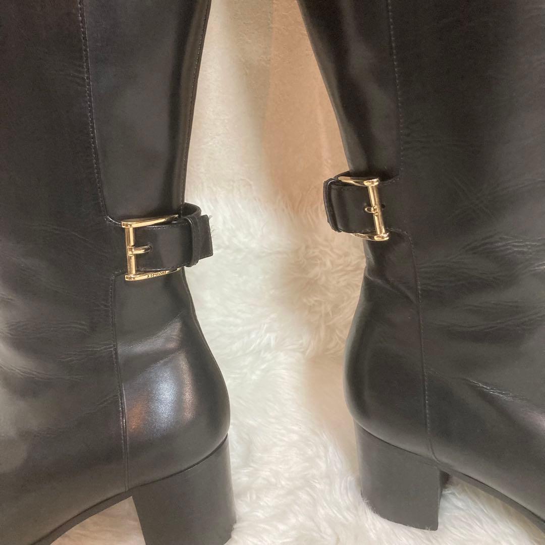 【美品】a.testoni ITALY製　レザーブラックロングブーツ22.5cm