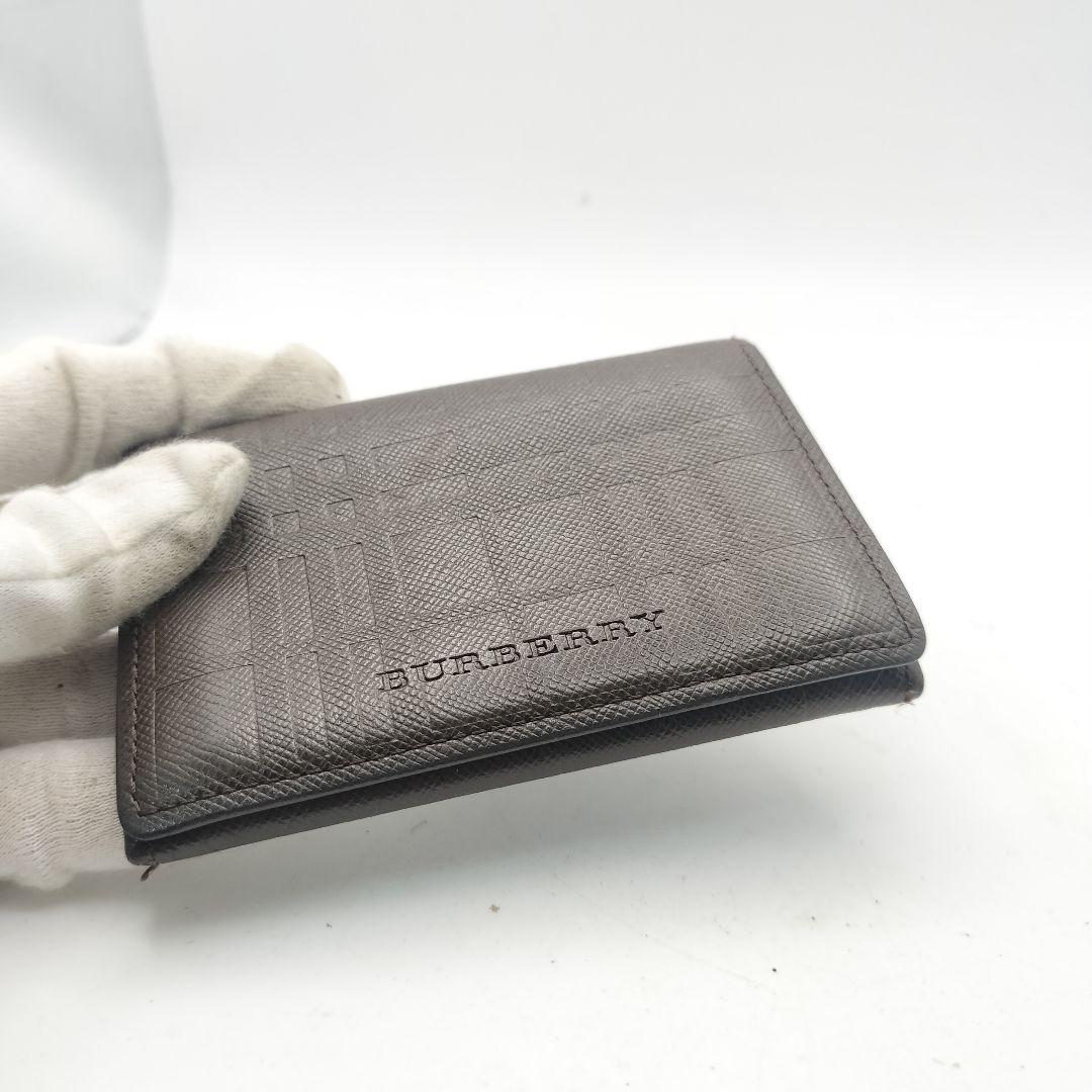バーバリー　名刺入れ　カードケース　財布　エンボスチェック型押し　ブラウン