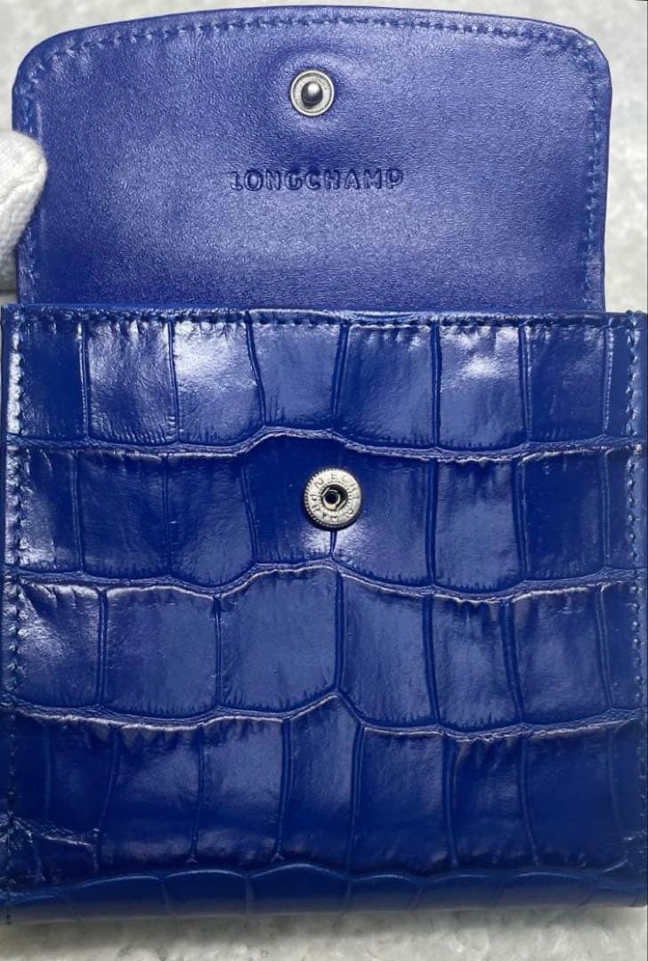 美品　LONGCHAMP(ロンシャン) 二つ折り財布 クロコ型押しレザー