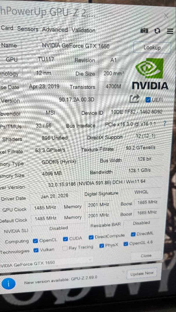 グラフィックボード・グラボ・ビデオカード MSI GeForce GTX 1650 AERO ITX 4G