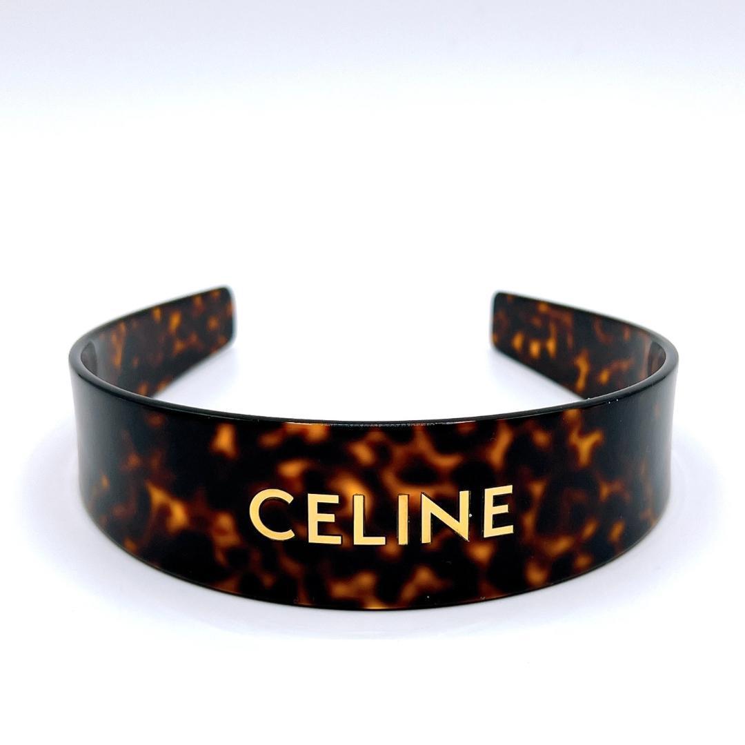 セリーヌ プラスチック ロゴ カチューシャ CELINE ブラウン