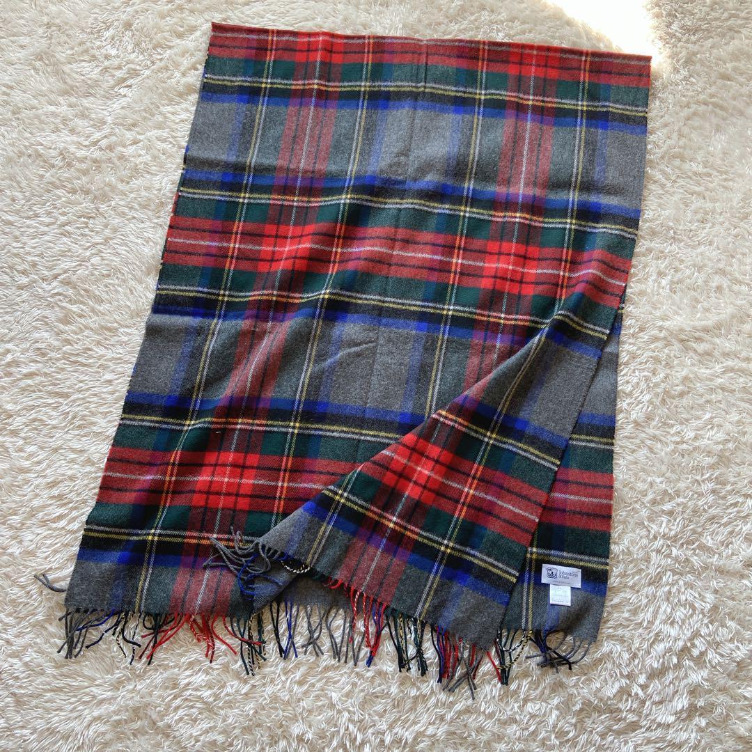 美品　ジョンストンズ　カシミヤ大判ストール　グレースチュワート　チェック