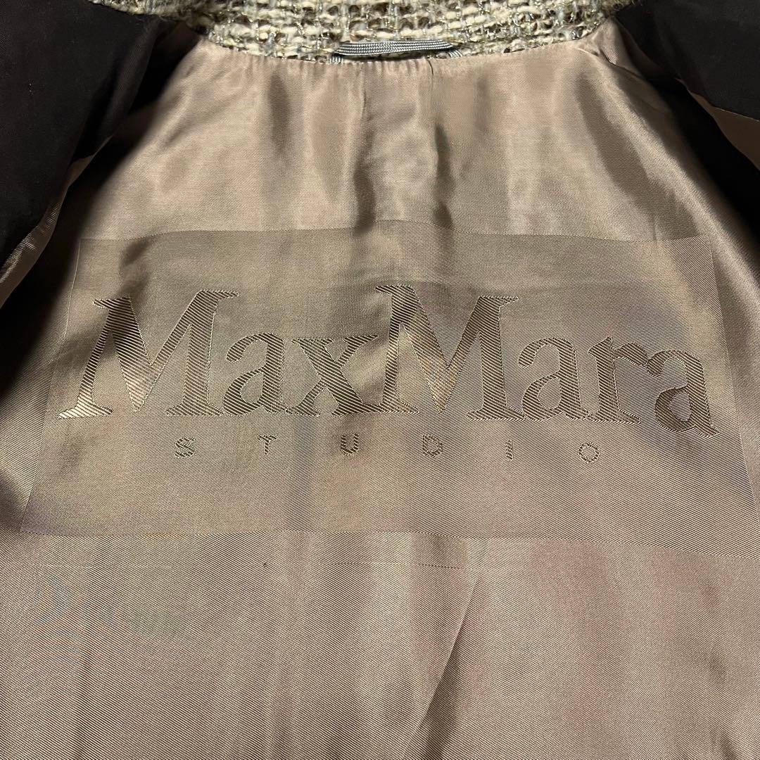 美麗品✨Max Mara STUDIO ツイード 比翼 ロングコート ベルト付き