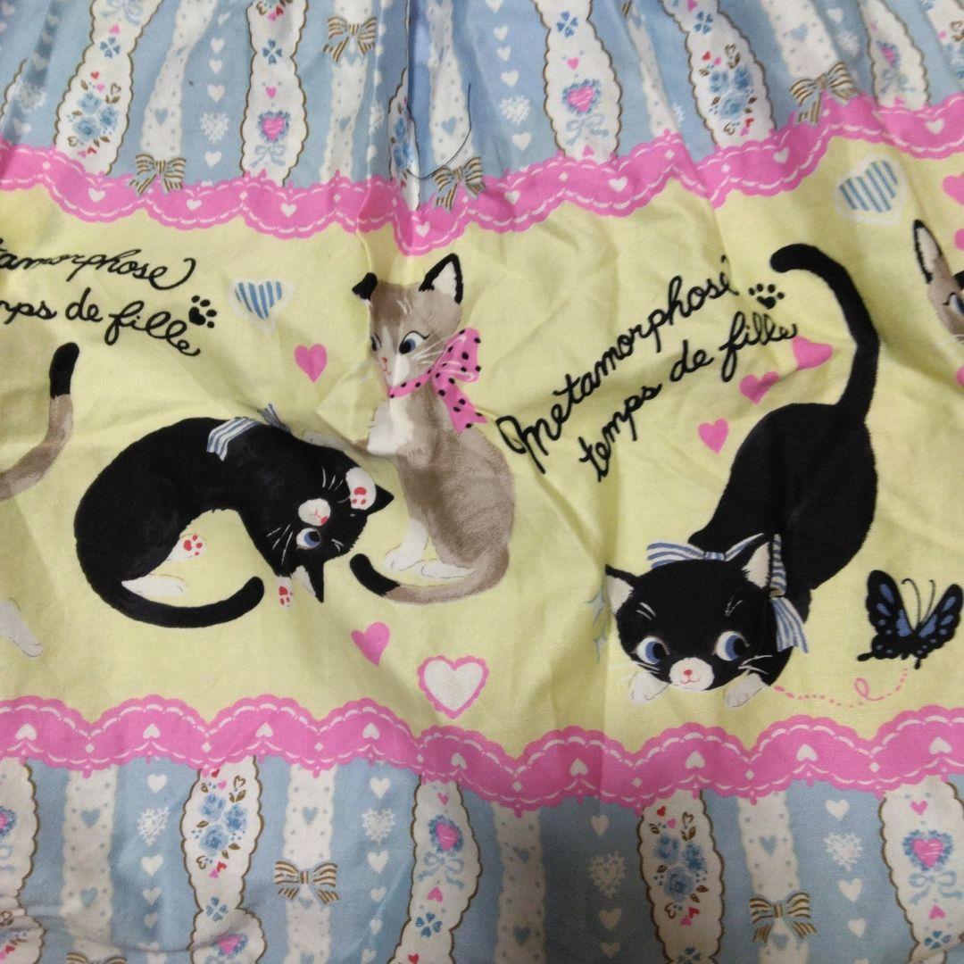 メタモルフォーゼ ねこ柄 シャーリング ワンピース