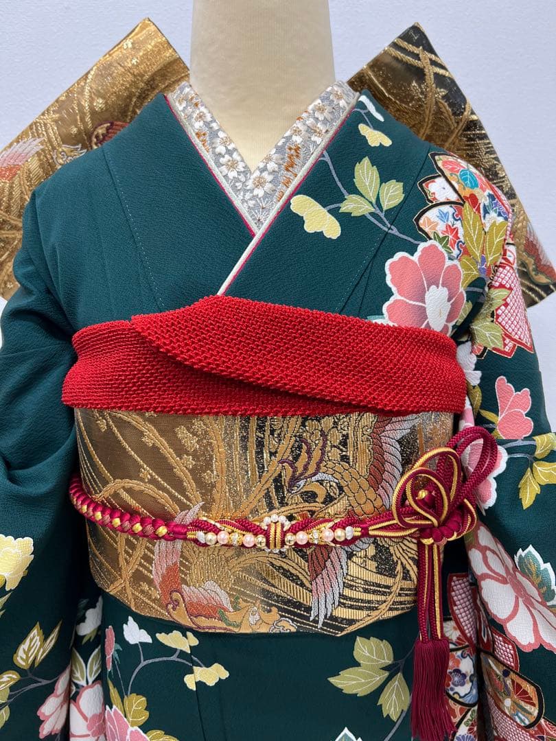 振り袖　フルセット　長襦袢付　成人式　金彩加工　刺繍入り　疋田柄855