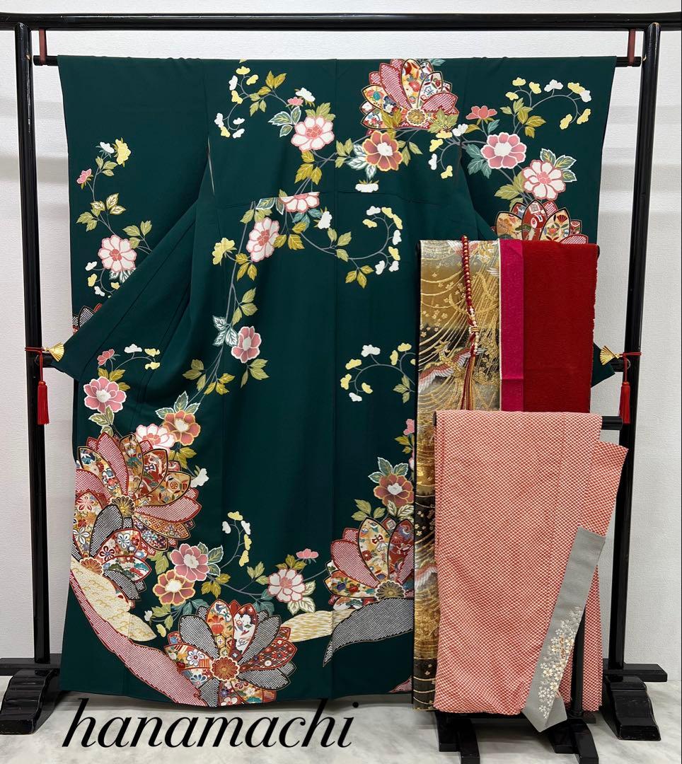 振り袖　フルセット　長襦袢付　成人式　金彩加工　刺繍入り　疋田柄855