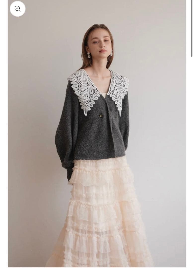 ACKA lace collar knit cardigan グレー