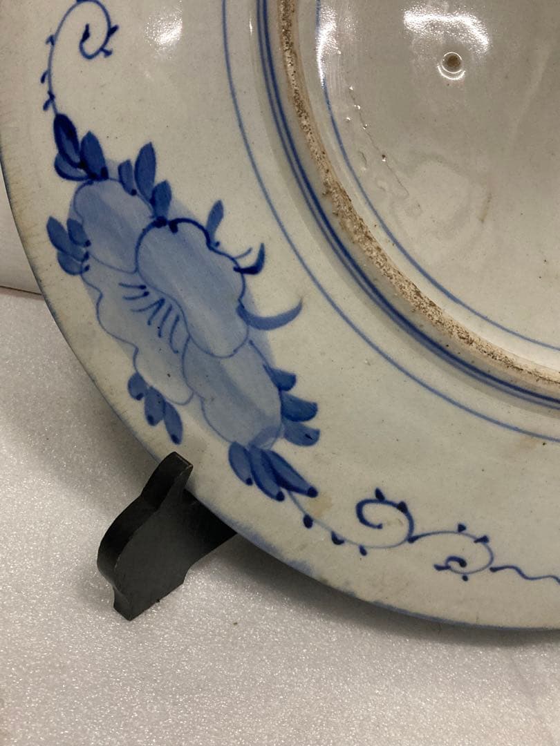 旧家蔵出し 江戸時代 美術品  古伊万里 白磁藍染付 松に鷹に図  飾り大皿