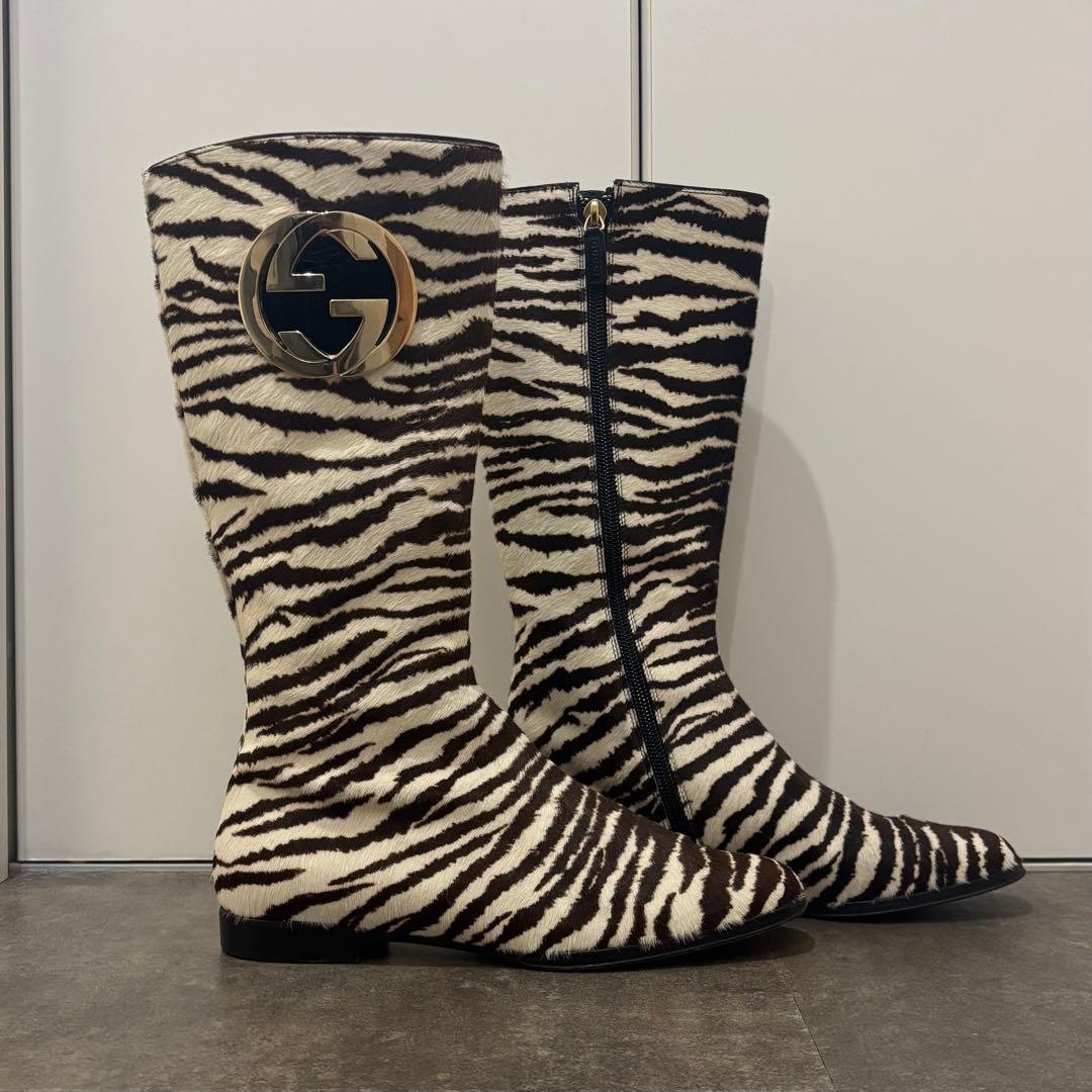 【美品】GUCCI ブーツ ハラコ ゼブラ柄