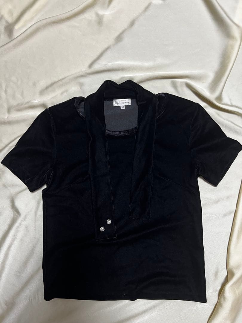「極希少」ビンテージBalenciaga ベルベット ブラックポロシャツ38