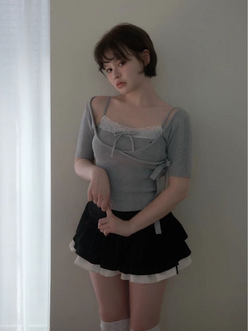 andmary Cachecoeur lace set tops グレー