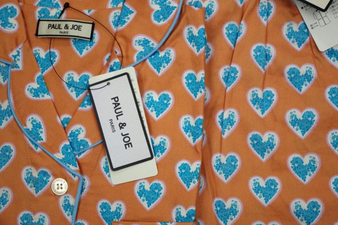【新品】ポール&ジョー PAUL&JOE ハート柄サテンパジャマ（M)オレンジ