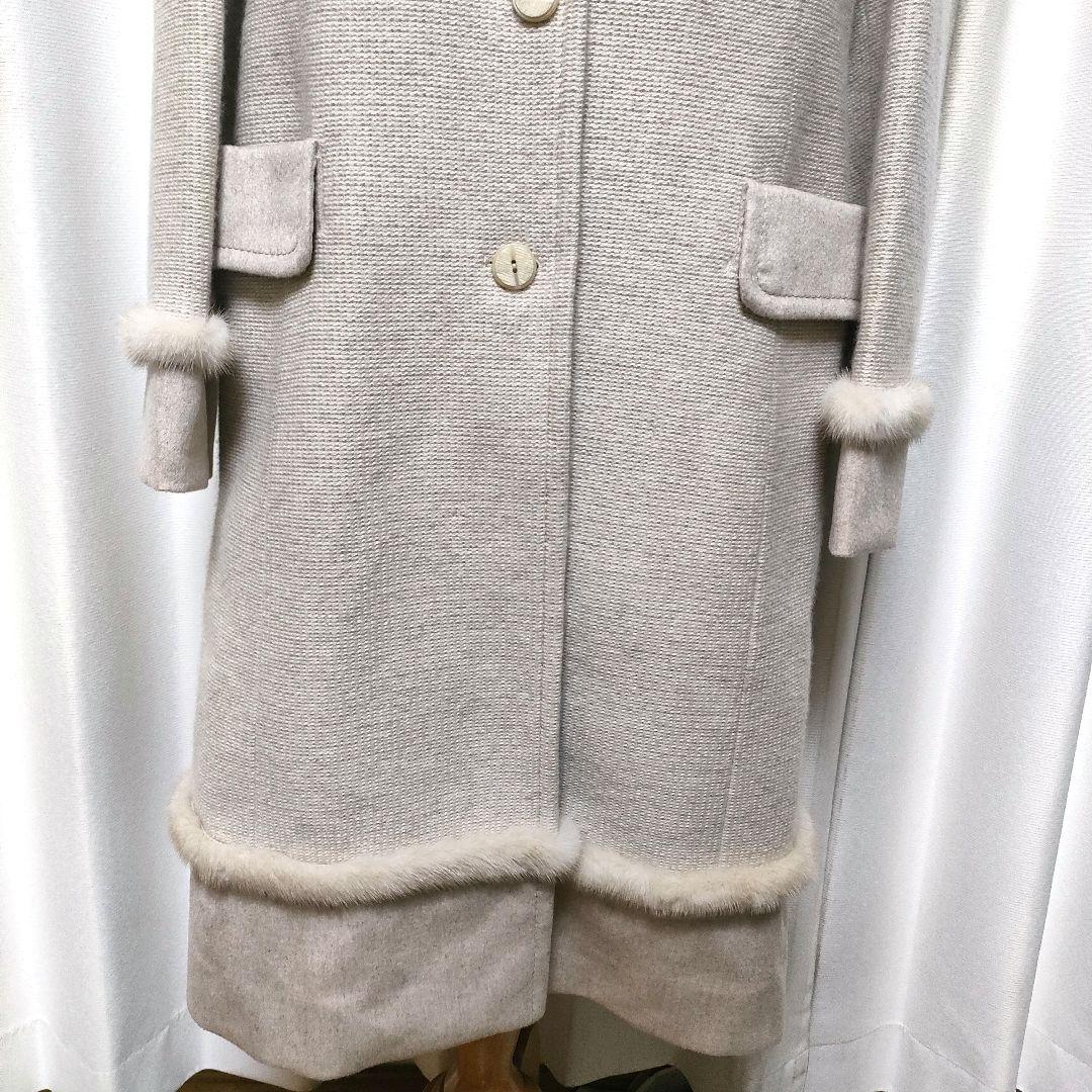 【極美品】FUKAKI 深喜毛織 カシミヤコート ミンクトリム 11号