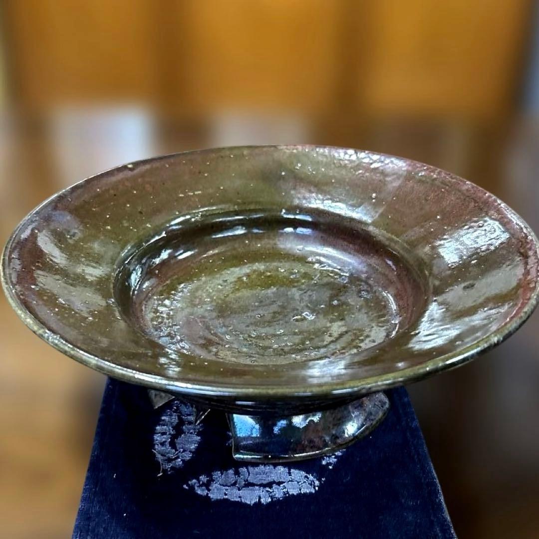 424 【未使用美品】丹波立杭焼 飾皿 花器 割高台 景色良し 茶道具 華道具