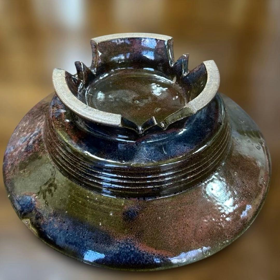 424 【未使用美品】丹波立杭焼 飾皿 花器 割高台 景色良し 茶道具 華道具