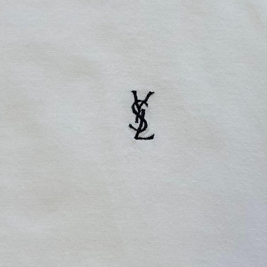 美品 YSL イヴサンローラン ロンT 長袖 カットソー ロゴ 刺繍 M 白