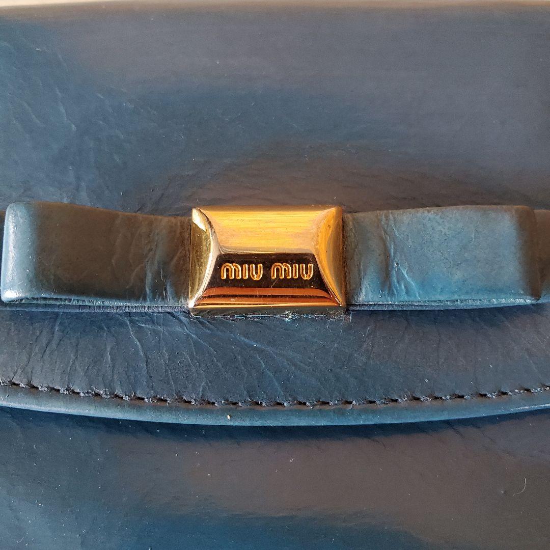 miumiu 水色 三つ折り財布 リボンデザイン コンパクトウォレット 本革