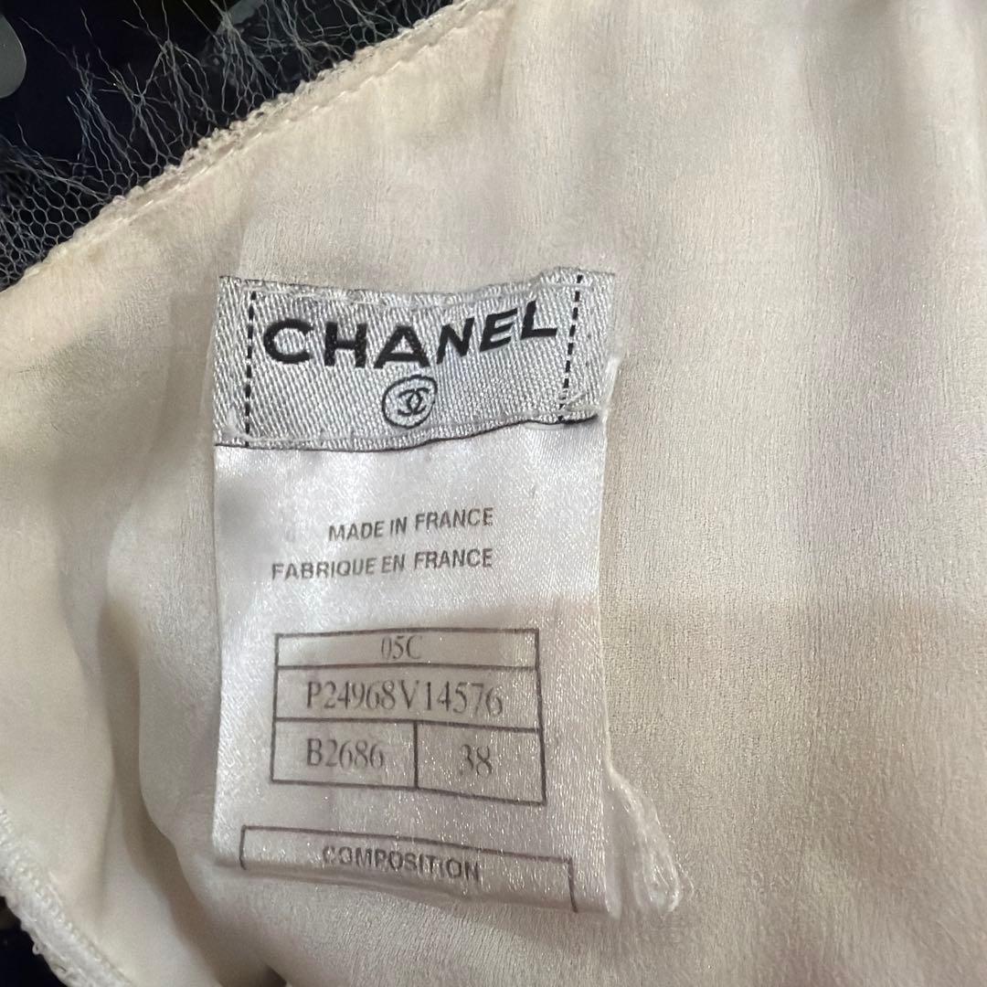CHANEL ノースリーブワンピース アイボリー/ブラックスパンコール