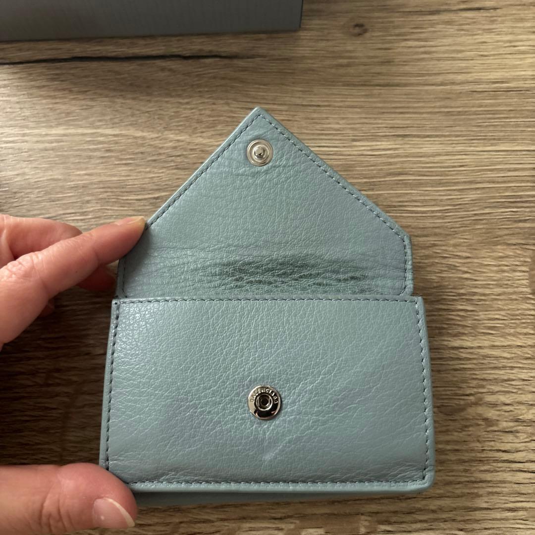BALENCIAGA 水色ペーパー　三つ折り財布